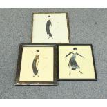After Erté [ARR]/Three 1930s Fashion Plates/signed/watercolour over print,