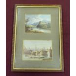 19th Century English School/Continental City by a River/watercolour,