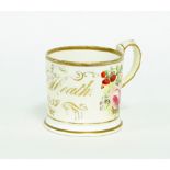 A mid 19th Century Staffordshire porcelaneous Christening mug painted a bouquet of roses and