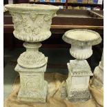 A reconstituted stone urn,