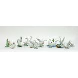 A collection of six Nao ceramic geese, some with boxes and nine Lladro figures including geese,