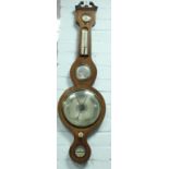 A Regency rosewood barometer and thermometer in an inlaid banjo shaped case, by D Maffia,