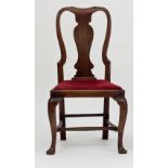 A George II 18th Century walnut chair with vase shaped splat, drop in seat and cabriole legs