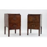 Two near matching mahogany bedside commodes, the three-quarter galleried tops above oval panelled