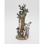 A 19th Century Meissen figure group, the apple pickers, blue crossed swords mark and incised