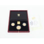 The 1996 UK gold proof three-coin sovereign collection, no 0598, containing half-sovereign,