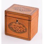 A late 18th Century satinwood rectangular tea caddy with chequered banding and inlaid a shell