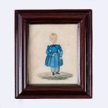 19th Century English School/Portrait of a Young Boy/wearing blue/watercolour, 13cm x 10.
