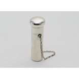 A white metal atomiser, in a white metal case, with carry chain,