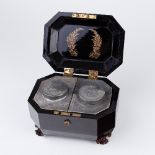 A William IV Anglo-Chinese black lacquer tea caddy,