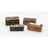 Three tortoiseshell miniature boxes and a horn mounted snuff box