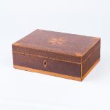 A Regency mahogany button box, the hinged cover inlaid a star, fitted a later interior,