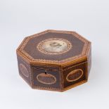 A 19th Century harewood and inlaid octagonal box,