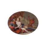 Attributed to Benjamin West/Vulcan Disturbing Mars and Venus/oval watercolour on ivory,