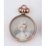 19th Century French School/Portrait of a Young Lady/head and shoulders/watercolour on ivory,