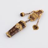 A fine 19th Century agate and gilt metal chatelaine hook, the panels of hardstone in scrolling