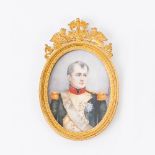 Meryem/Portrait of Napoleon Bonaparte/half length, wearing uniform/signed/oval watercolour on ivory,