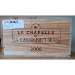 Bordeaux: La Chapelle de la Mission Haut-Brion, 2008, Pessac Leognan, 12 bottles, in original wooden