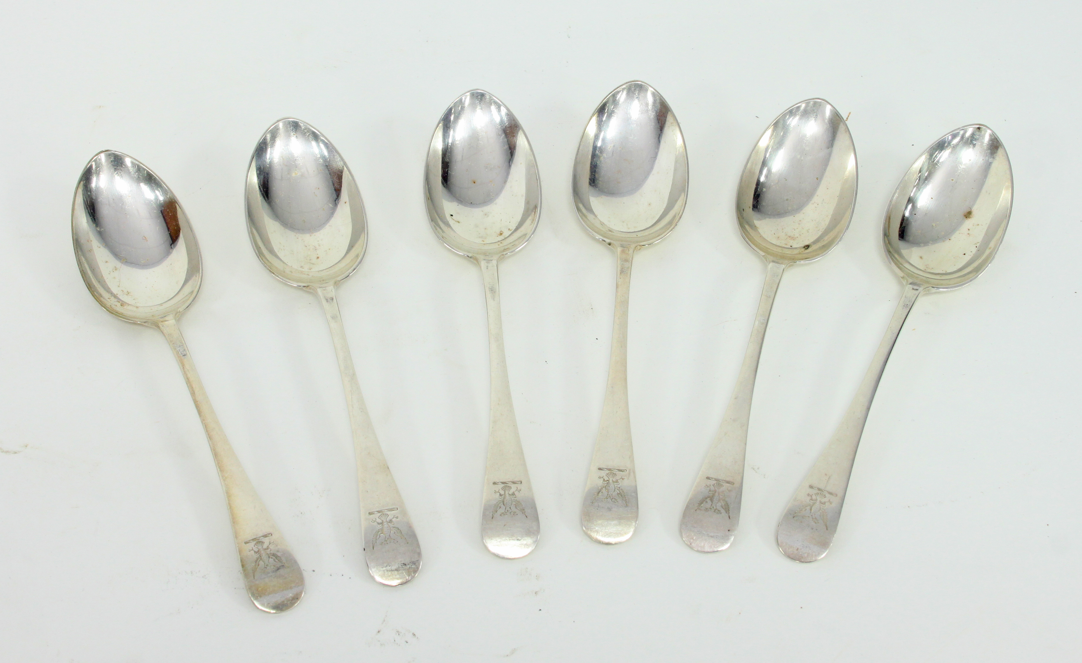 A set of six silver dessert spoons, Richard Martin & Ebenezer Hall, Sheffield 1897, of 0ld English