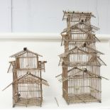 Two Oriental bamboo bird cages,