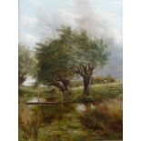 Attributed to Joseph Thors (British 1835-1898)/River Landscape/with willow trees beside a stream and