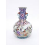 A large Chinese two-handled vase, Qing dynasty, circa 1900, the globular body decorated with figures