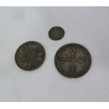 A William III crown, 1696, a Queen Victoria Jubilee head crown, 1887 and a long cross half-groat,