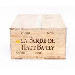 Bordeaux: La Parde de Haut Bailly, 2008, Pessac-Leognan, 12 bottles, in original wooden case
