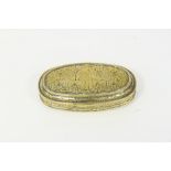 An 18th Century brass tobacco box engraved with oval depicting the senses, 13.