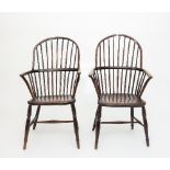 Two 19th Century beech elm and ash stick back armchairs/see illustration