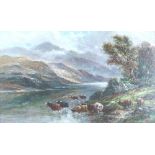 E Allen/Highland Cattle in Mountainous Landscape/signed/oil on artist board,