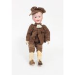 A French bisque head boy doll with fixed eyes, open mouth, moulded hair and jointed limbs, marked