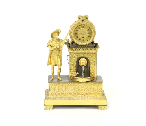 A 19th Century French ormolu mantel clock, the verge watch movement signed Geo Jameson, Portsea,