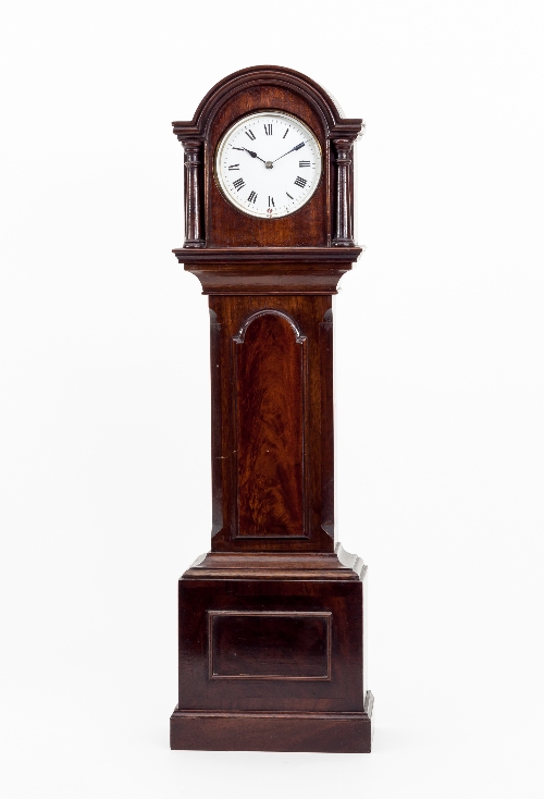 A miniature mahogany longcase clock case,