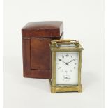 A French gilt brass cased carriage clock, with cylinder platform escapement and alarm function,