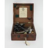 A brass and ebonised sextant in a mahogany case bearing plaque for 'Frederick Robson & Co,