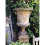 A Coade stone style campana-shaped two-handled vase,