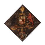 A hatchment/dated 1606/oil on three wood panels, 43cm x 45cm/Note: Commemorating Charles Blount, 8th