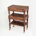 An early 19th Century rosewood three-tier étagère with three-quarter pierced brass gallery to the