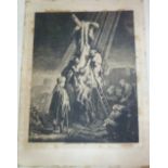 After Rembrandt van Rijn/Deposition/inscribed Renbrant f crm peyrl 1633 No 88/engraving, 56cm x 44.