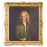 James Latham (Irish 1696-1747)/18th Century Portrait of a Young Man/half length, wearing a green