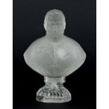 A St Louis press moulded frosted glass bust of Pope Pius IX on a clear fluted glass pedestal base,