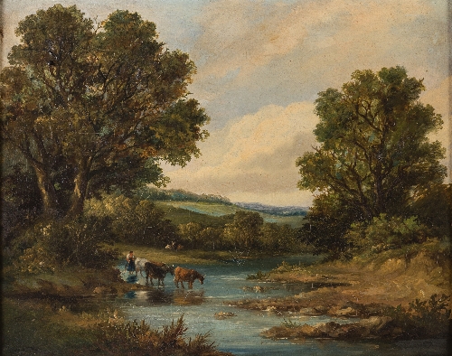Alfred Vickers (British 1786-1868)/Landscape with Cattle Crossing a Stream/signed and dated 1849/oil