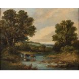 Alfred Vickers (British 1786-1868)/Landscape with Cattle Crossing a Stream/signed and dated 1849/oil