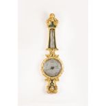 A fine two-piece wheel barometer, Bregazzi and Co, in plaster gilt case molded with floral scrolls