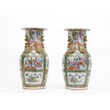 A pair of Cantonese famille rose vases, 19th Century,