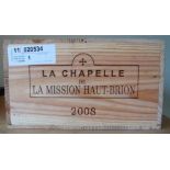 Bordeaux: La Chapelle de la Mission Haut-Brion, 2008, Pessac Leognan, 12 bottles, in original wooden