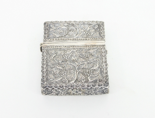 A fine Indian white metal card case chased with birds and vines, 10.5cm Condition Report: Good