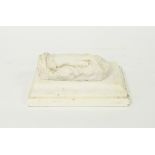 A 19th Century carved marble study of a hand, in lace cuff, on a rectangular plinth,