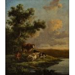 Manner of Arie Ketting de Koningh (Dutch 1815-1867)/Cattle and Herdsman by a Stream/signed/oil on